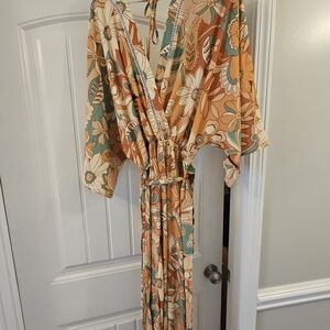 Baltic Born Floral Tie-Waist Jumpsuit in Mustard, Sage & Cream